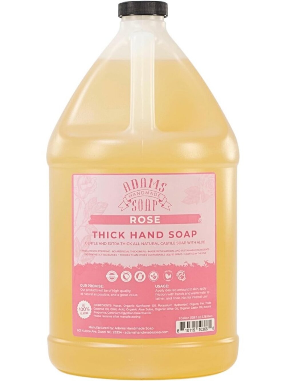 Organic Castile Liquid Hand Soap Refill - Thick Rose Scent, 1 Gallon, Handmade